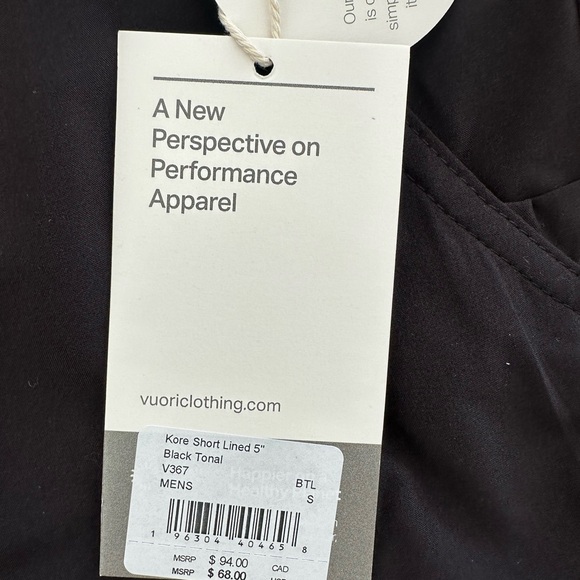 Vuori Mens Kore Short Lined 5 Inch Brand New With Tags Black Tonal Size Small - Picture 9 of 15